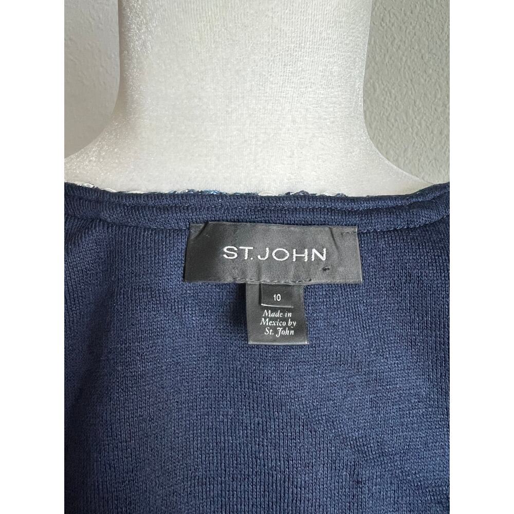 St. John Camille Knit Blue Raglan Sleeve Jacket Women's 10 Stretch Wool Dog Show - Picture 8 of 9